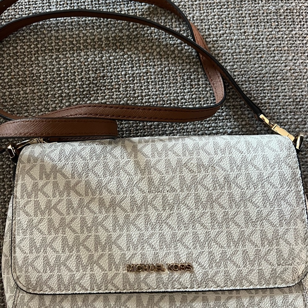 Michael Kors Cream and Brown Crossbody Bag